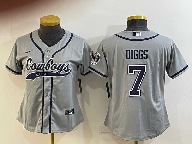 Womens Dallas Cowboys #7 Trevon Diggs Grey With Patch Cool Base Stitched Baseball Jersey->women nfl jersey->Women Jersey